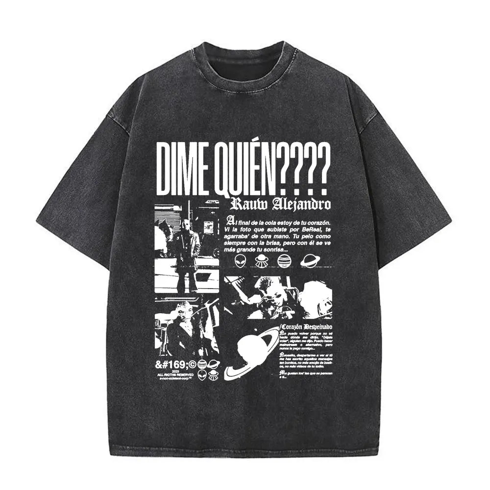Singer Rauw Alejandro Album Vintage Washed T-shirt Men Women Clothing Short Sleeve T Shirt Cotton Casual Oversized T-Shirts Tops