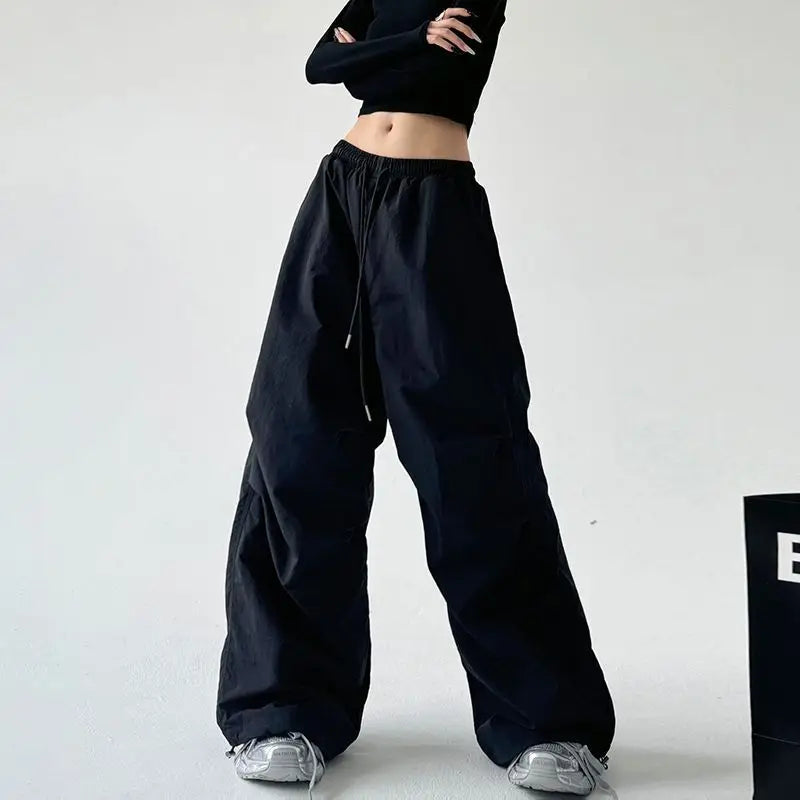 Brown Wide-Leg Parachute Pants