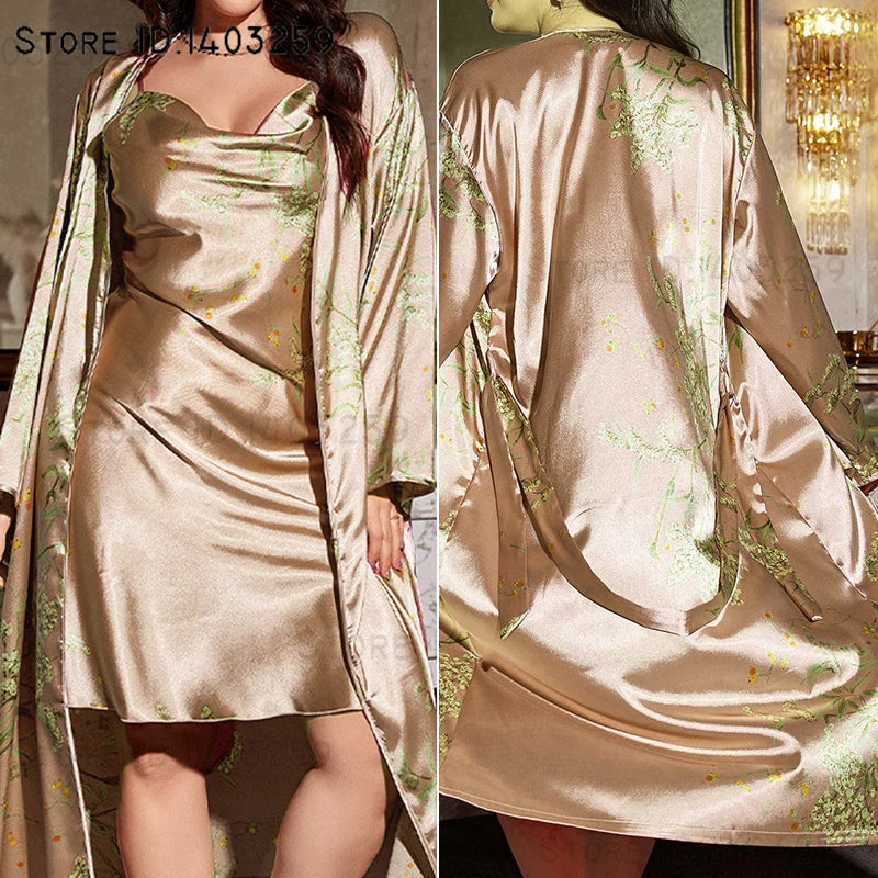 Cherry Print Kimono Robe Set