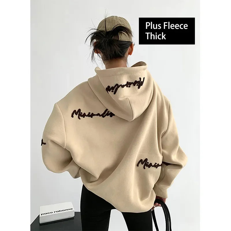 Oversized Embroidered Fleece Hoodie