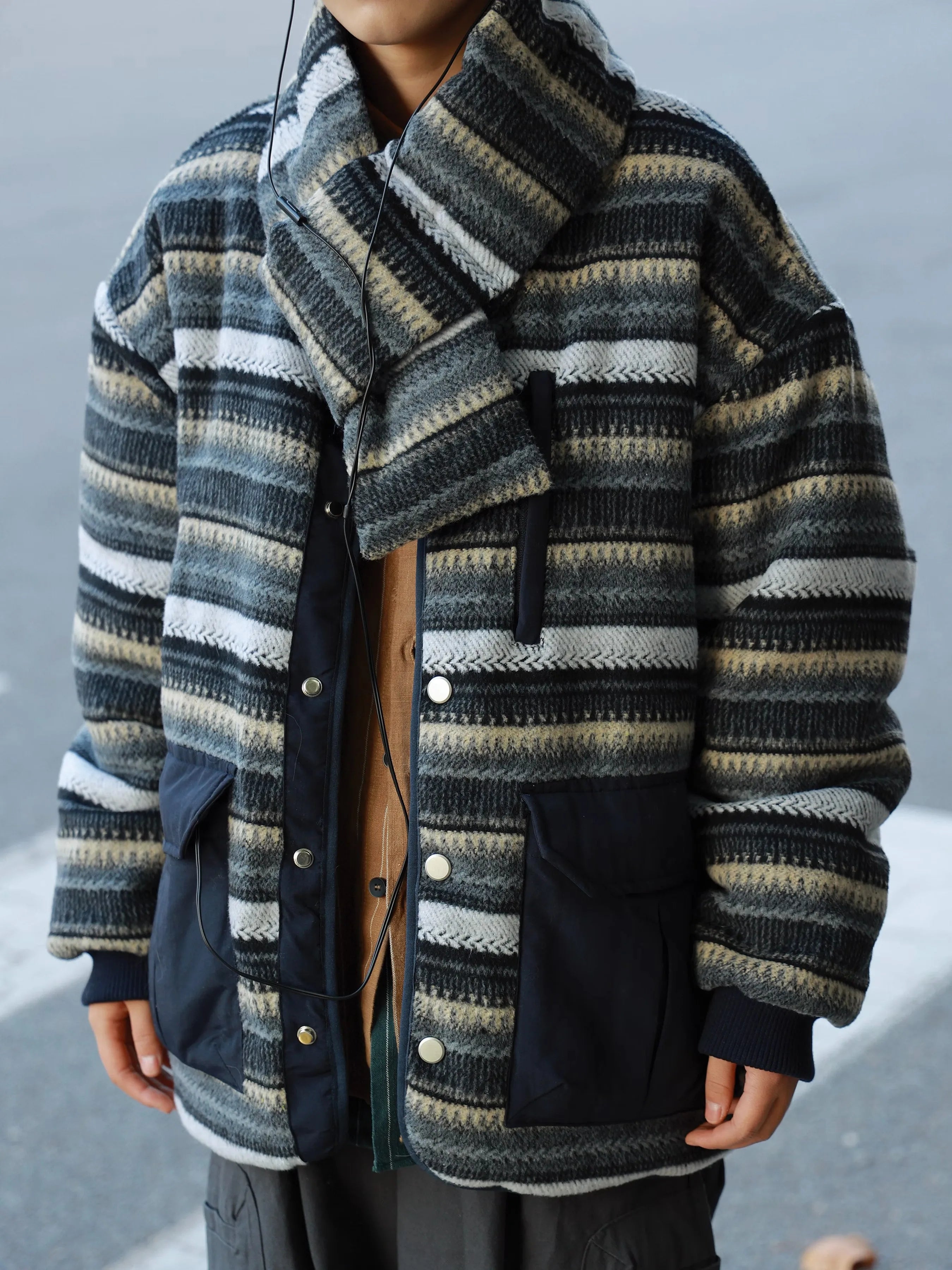 Winter Women's Stripes Jacket American Retro Faux Fur Outwear Coat Y2k Korean Fashion 2000s High Street Thick Warm