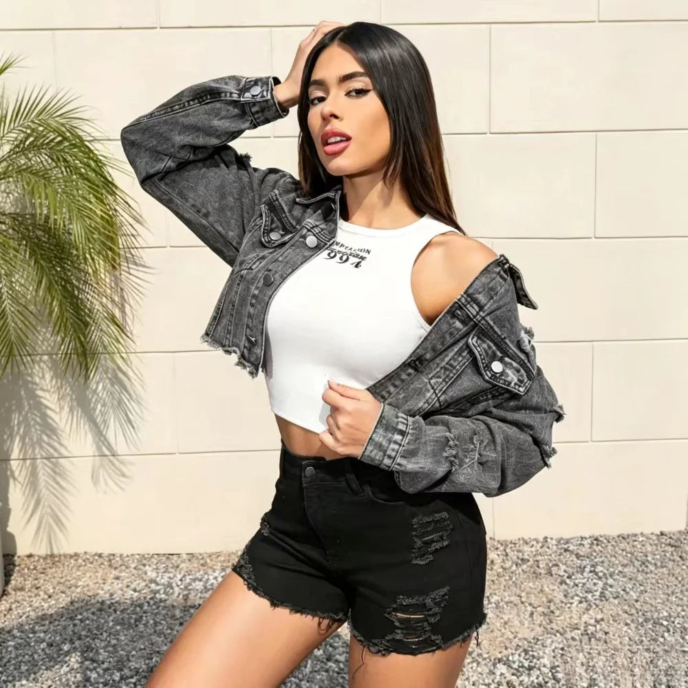 Washed Cropped Denim Jacket