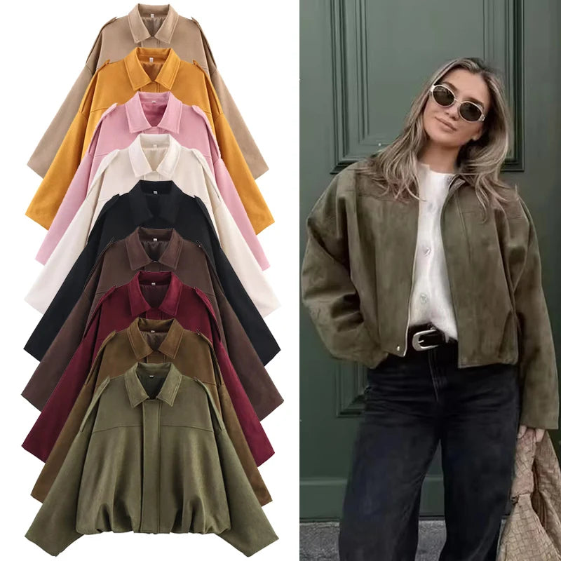 Green Suede Oversized Bomber