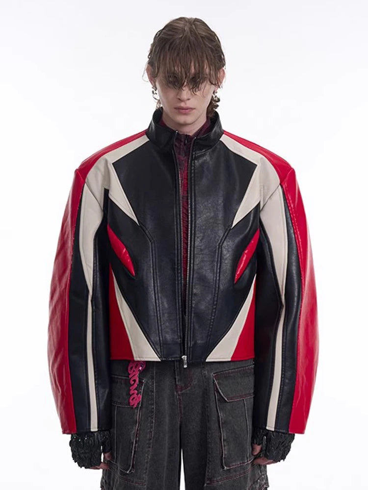 Color Block PU Racer Jacket