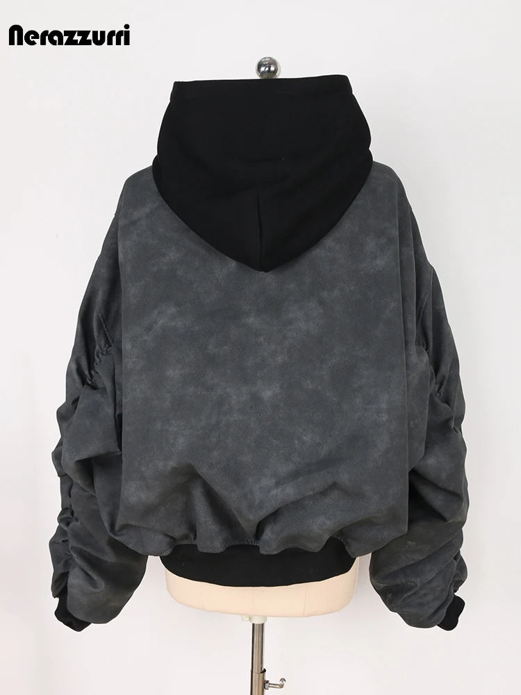 Distressed PU Leather Hoodie