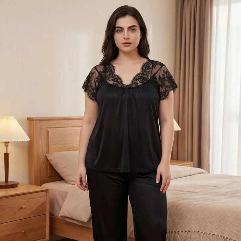 Lace Satin Pajama Set