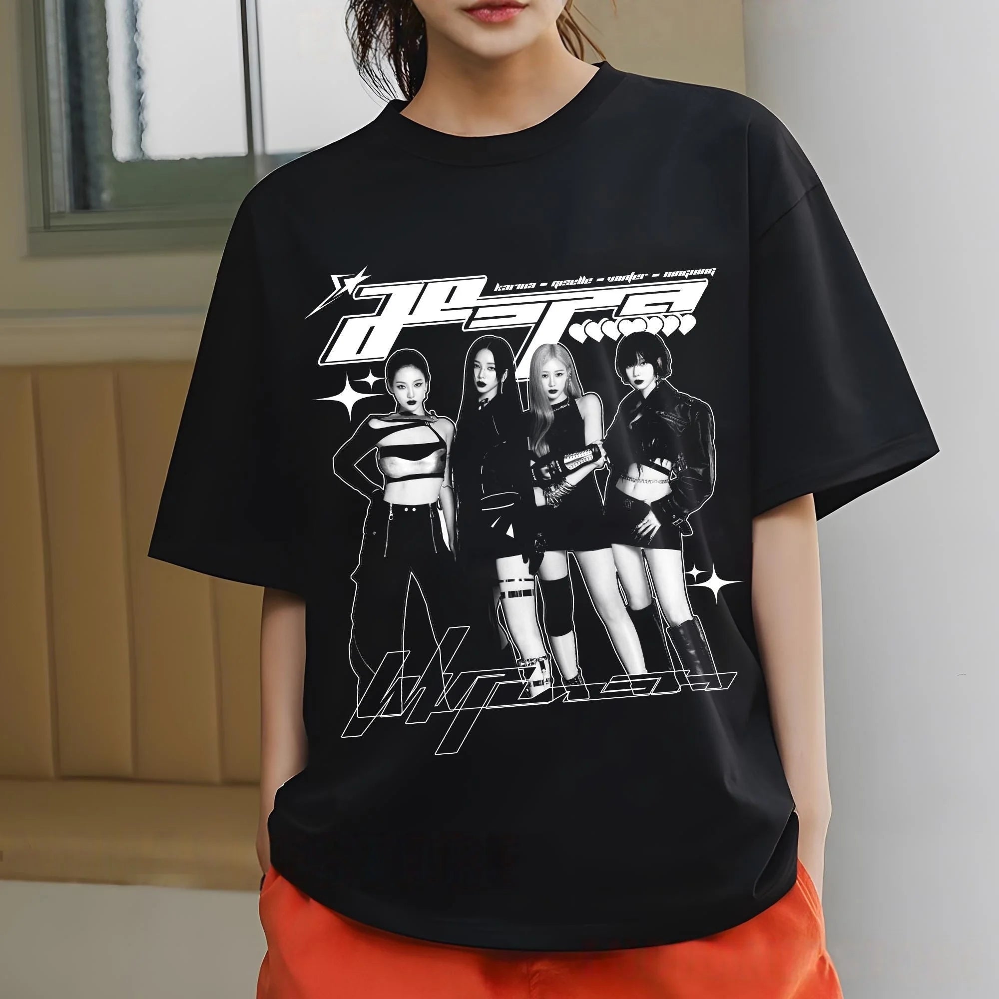 2026 KPop Aespa Whiplash T-shirt Men Women Summer Cotton Y2K Clothing Fashion High Quality Short Sleeved Top Streetwear Unisex