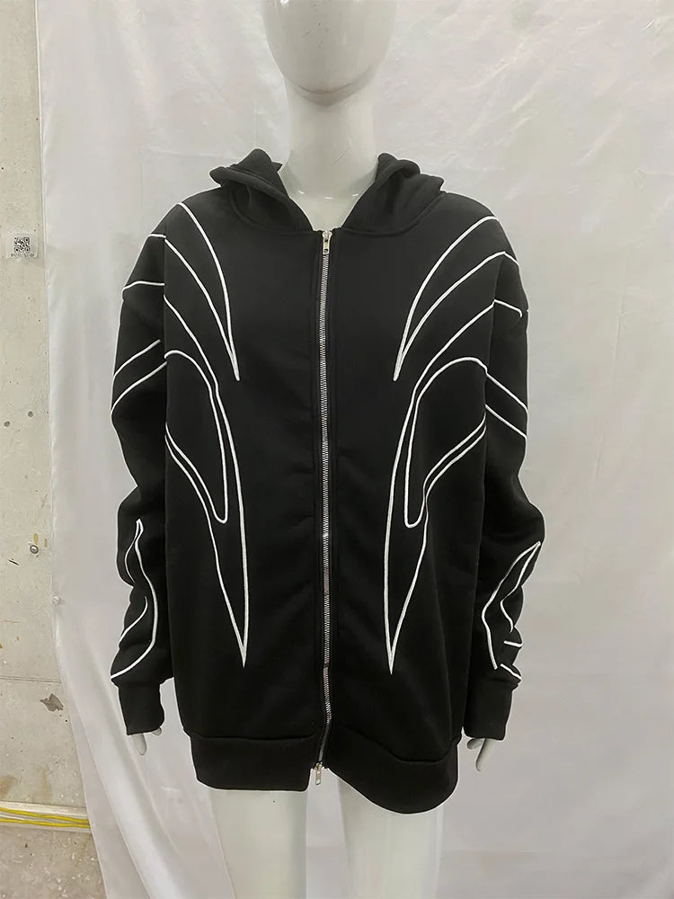 Striped Embroidered Double-Zip Hoodie