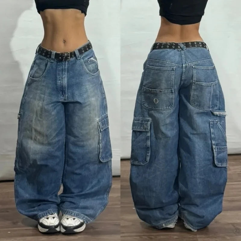 Washed Multi-Pocket Baggy Jeans