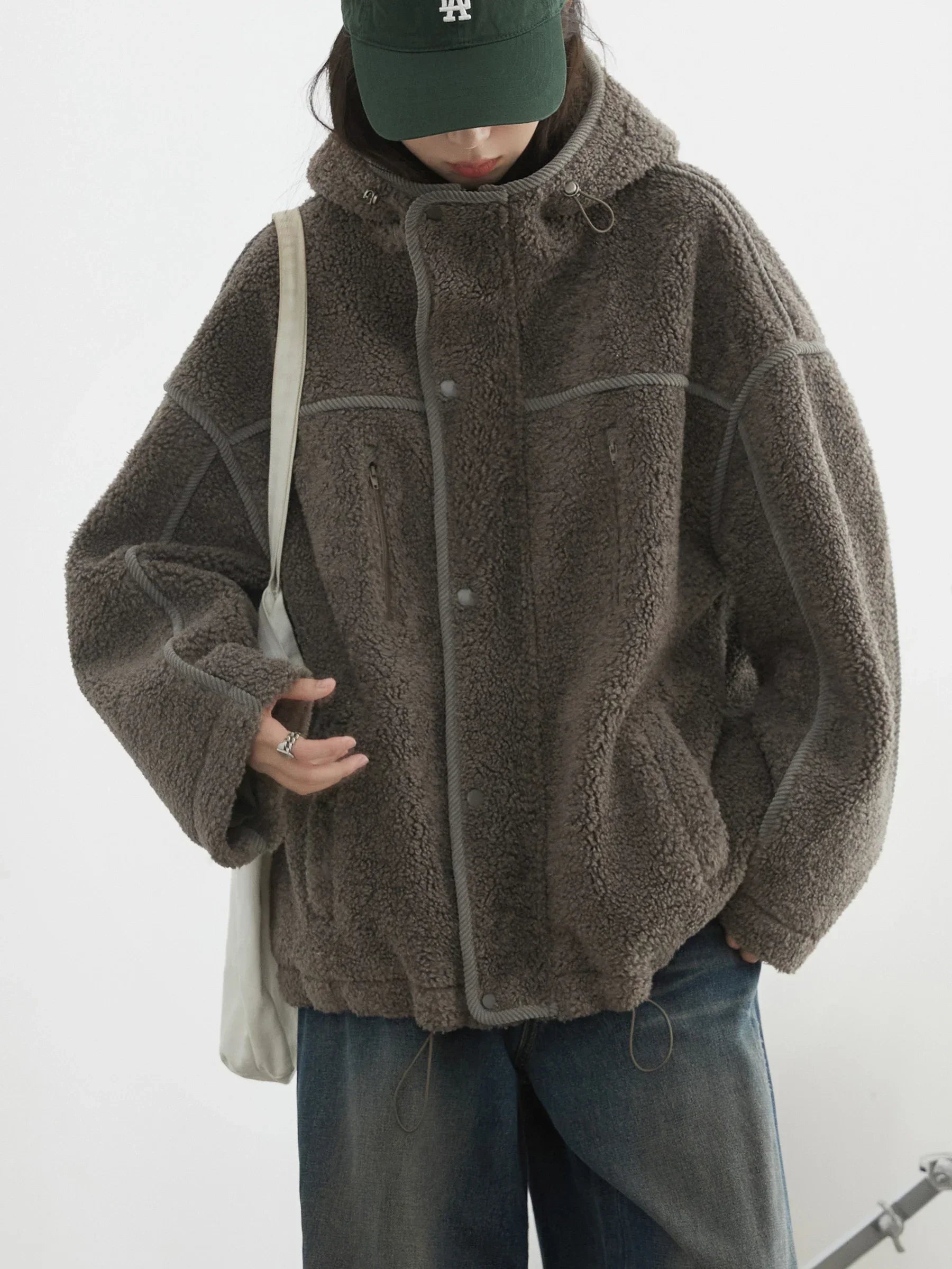 CHIC VEN Women's Jackets Solid Loose New British Hooded Stand Up Collar Ladies Jacket Warm Female Plush Coat Autumn Winter 2024