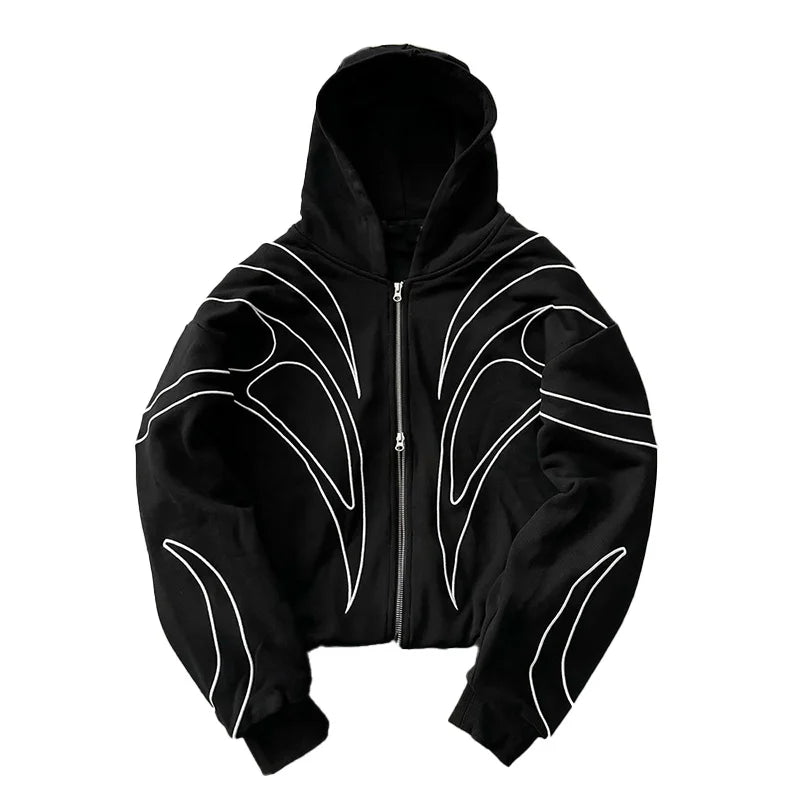 Striped Embroidered Double-Zip Hoodie