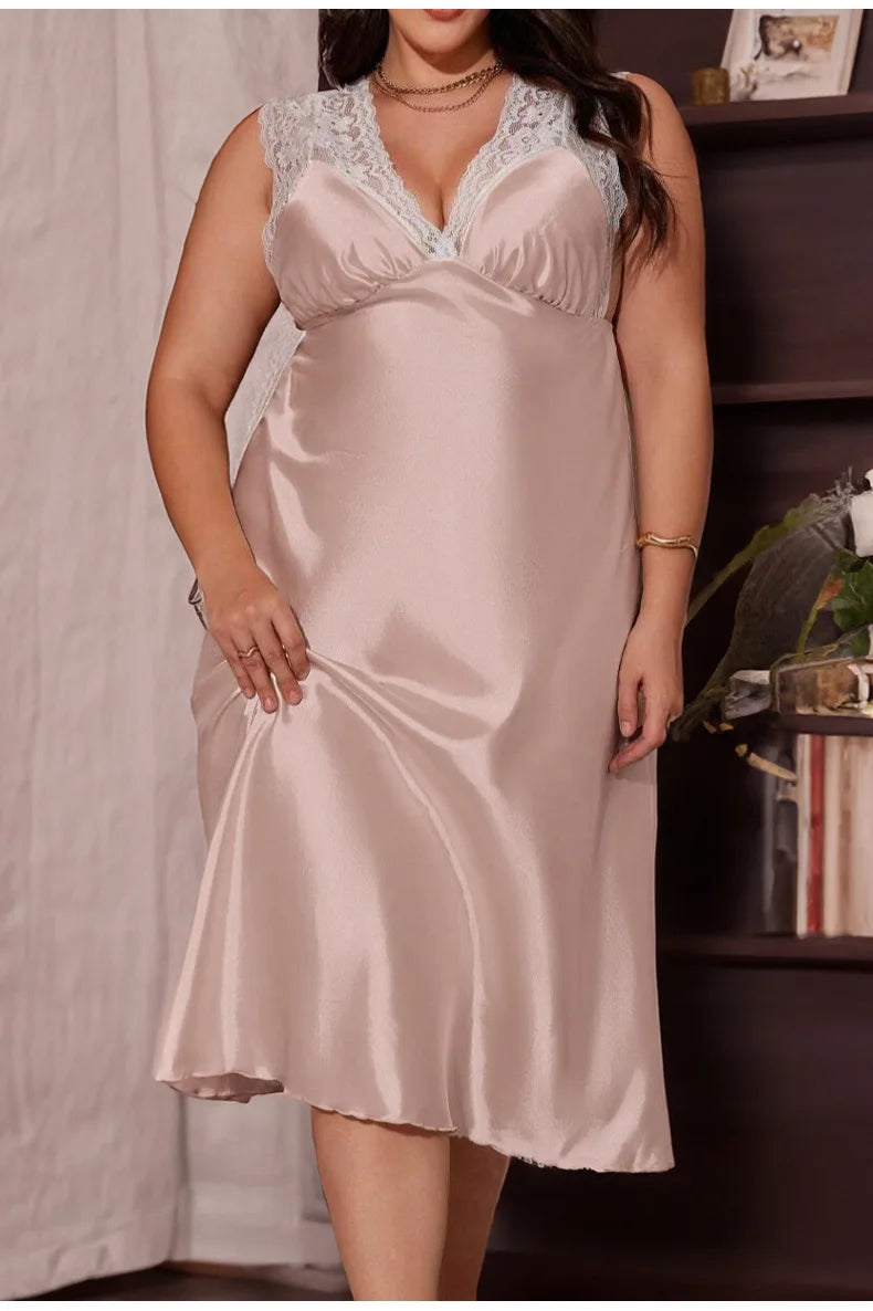 Lace Split Satin Nightgown