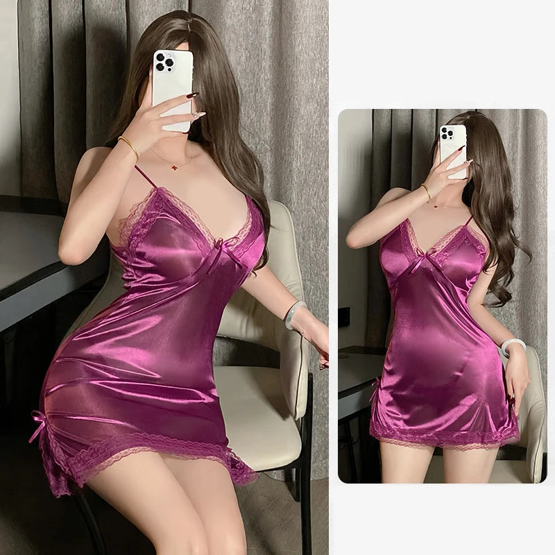 V-Neck Lace Nightgown Set