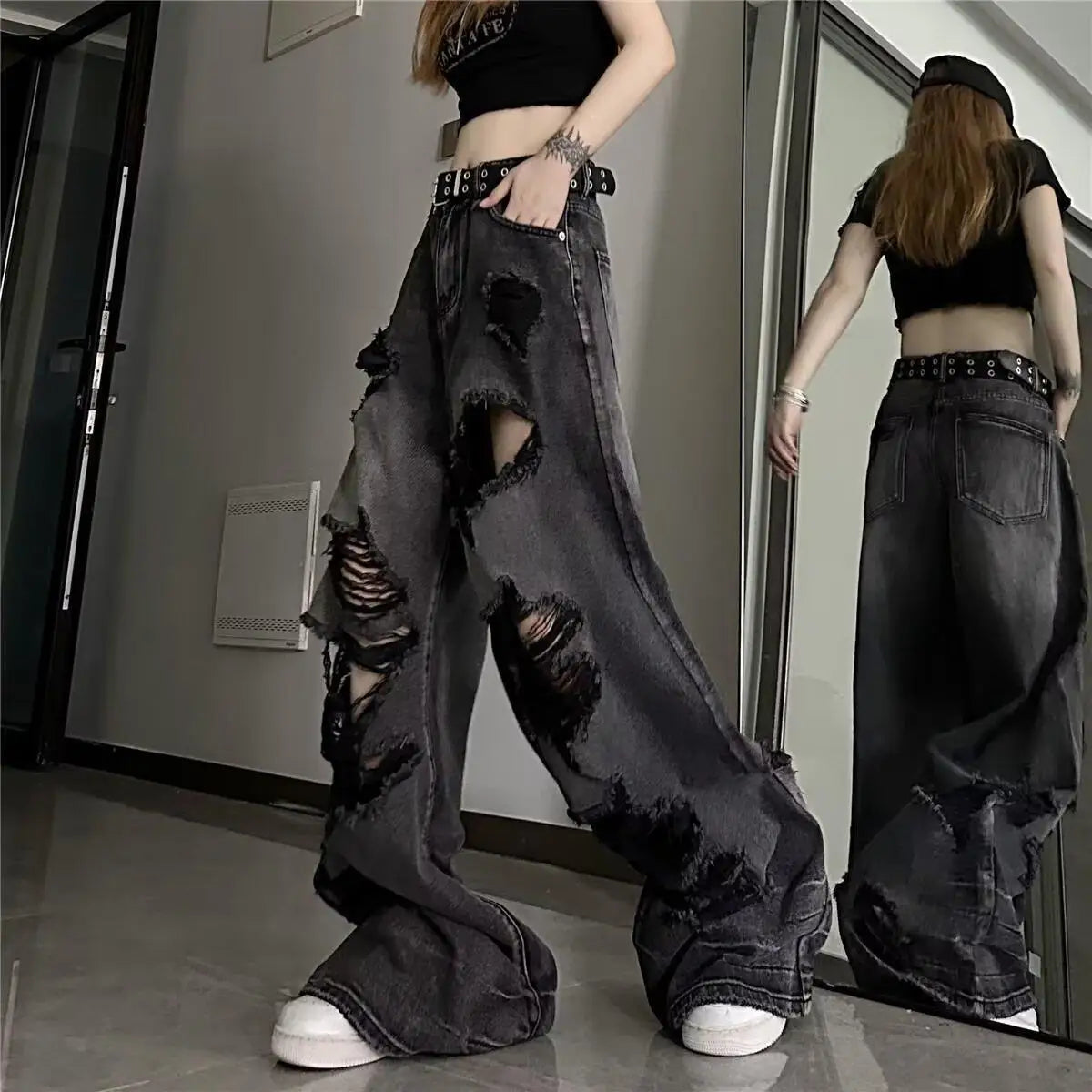 Distressed Bell-Bottom Jeans