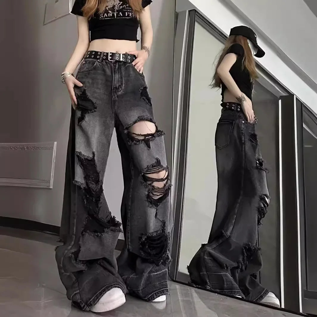Distressed Bell-Bottom Jeans