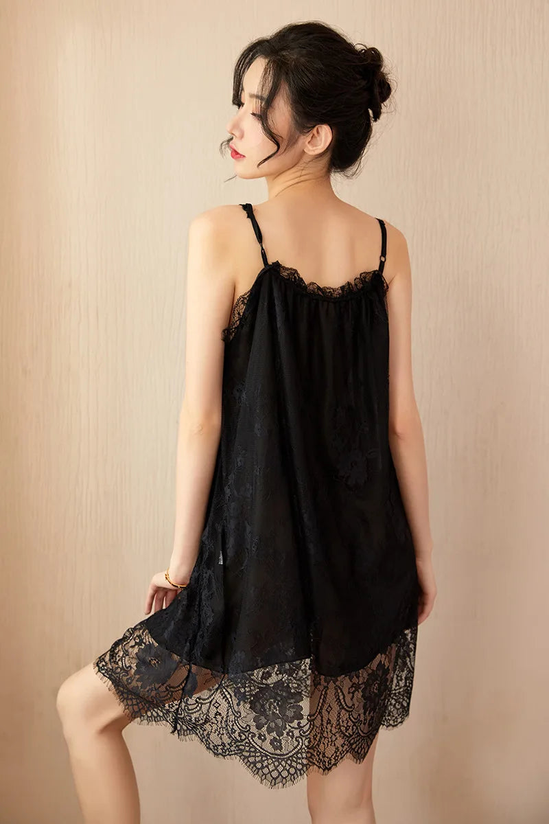 Black Satin Lace Nightgown