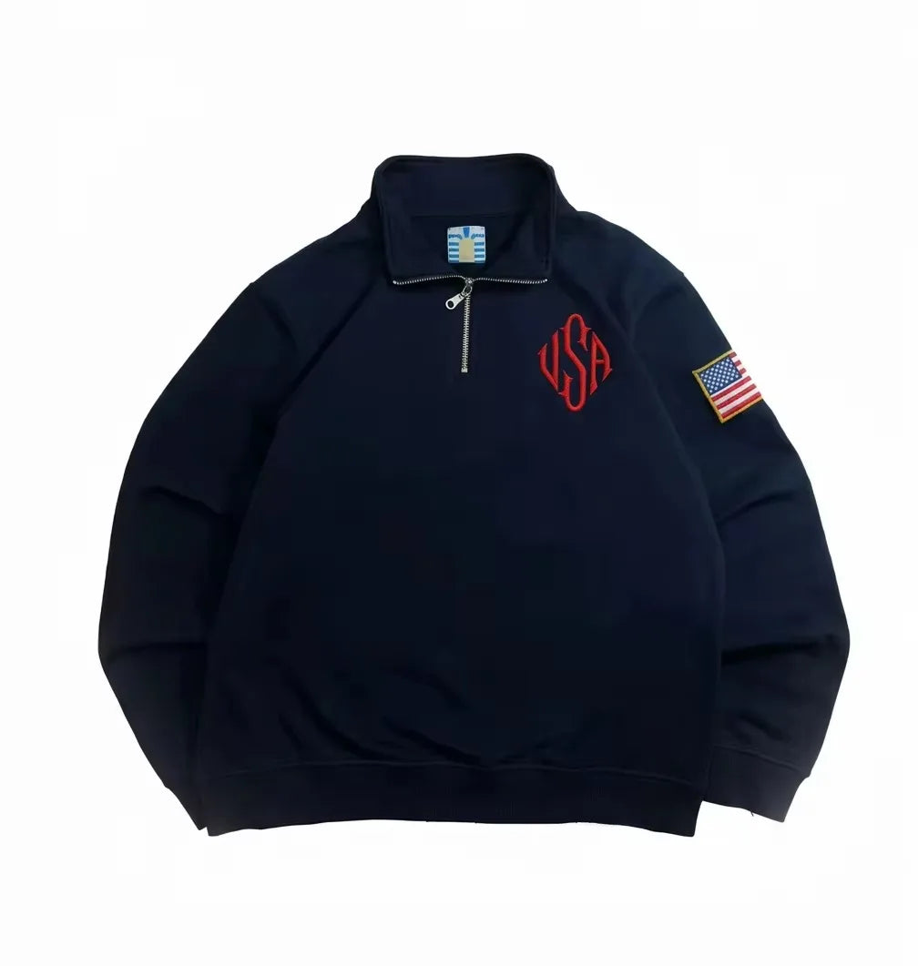 Y2K Quarter-Zip Embroidered Hoodie