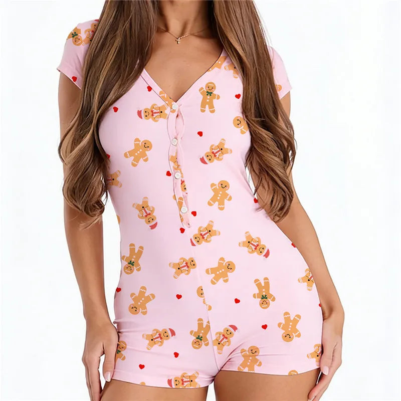 Plaid V-Neck Pajama Romper