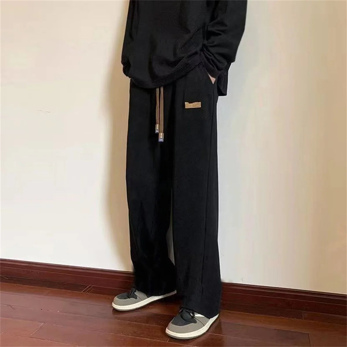 Fashion Summer Men Striped Pants With Big Pockets Black Loose Out Door Elasticity Sports Student High Street Pants Gray Boys