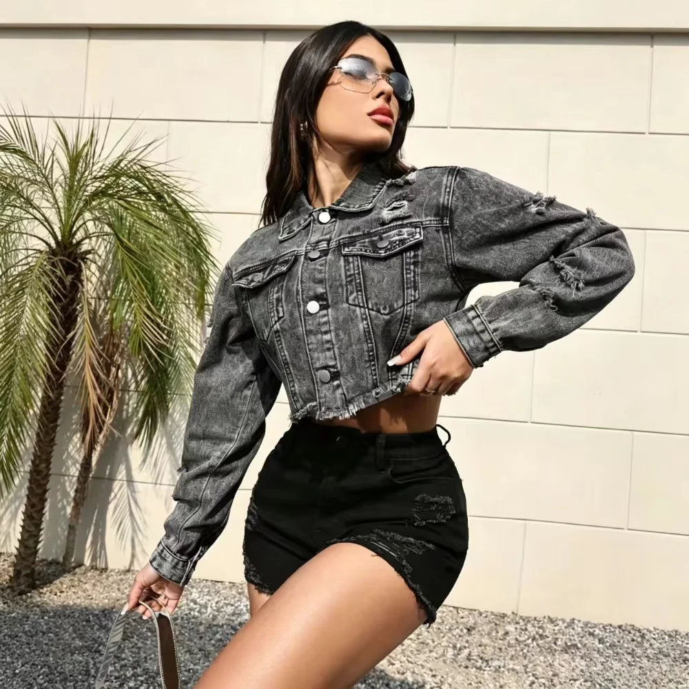 Washed Cropped Denim Jacket