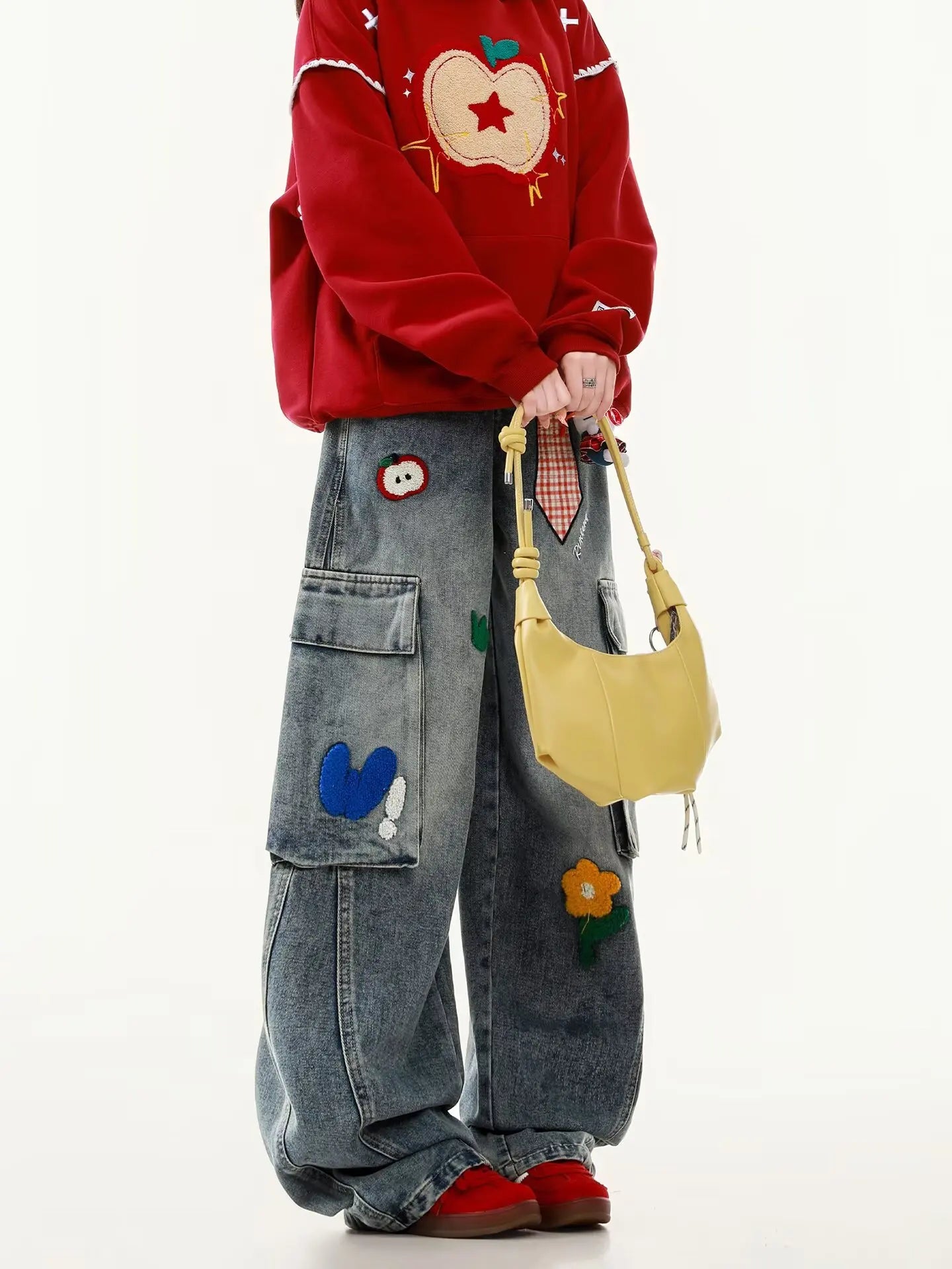 Embroidered Harajuku Wide-Leg Jeans