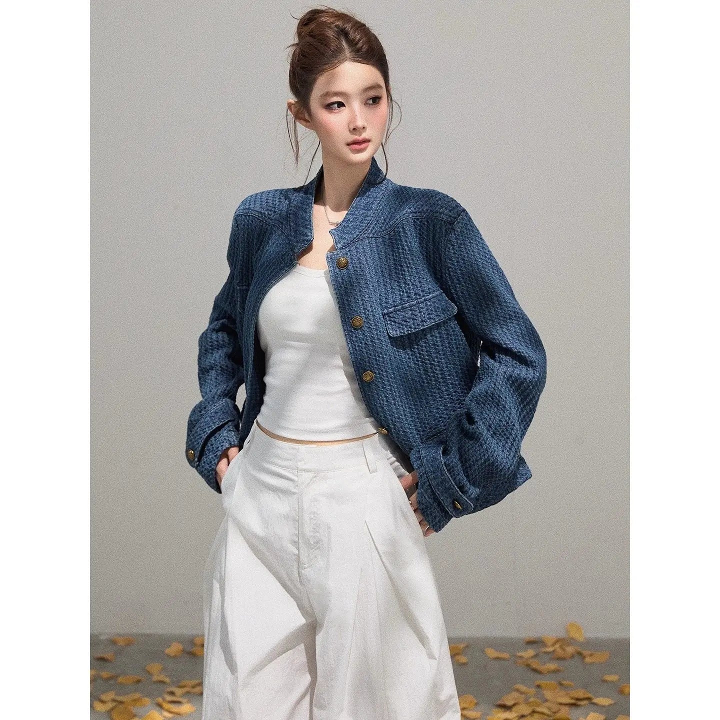 Y2K Textured Stand Collar Jacket