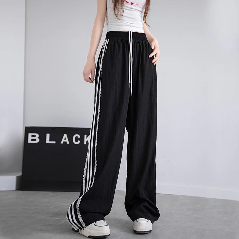 Lace Patchwork Wide-Leg Pants