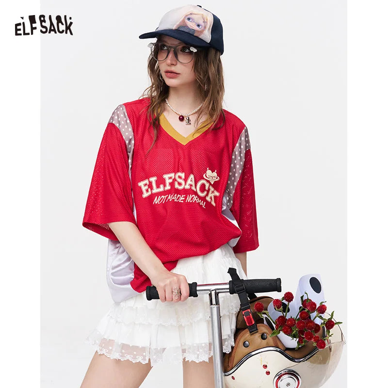 Mesh Satin Patchwork Tee