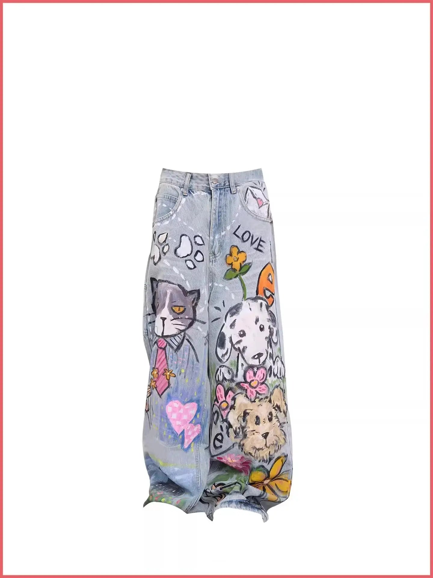 Doodle Print Wide-Leg Jeans