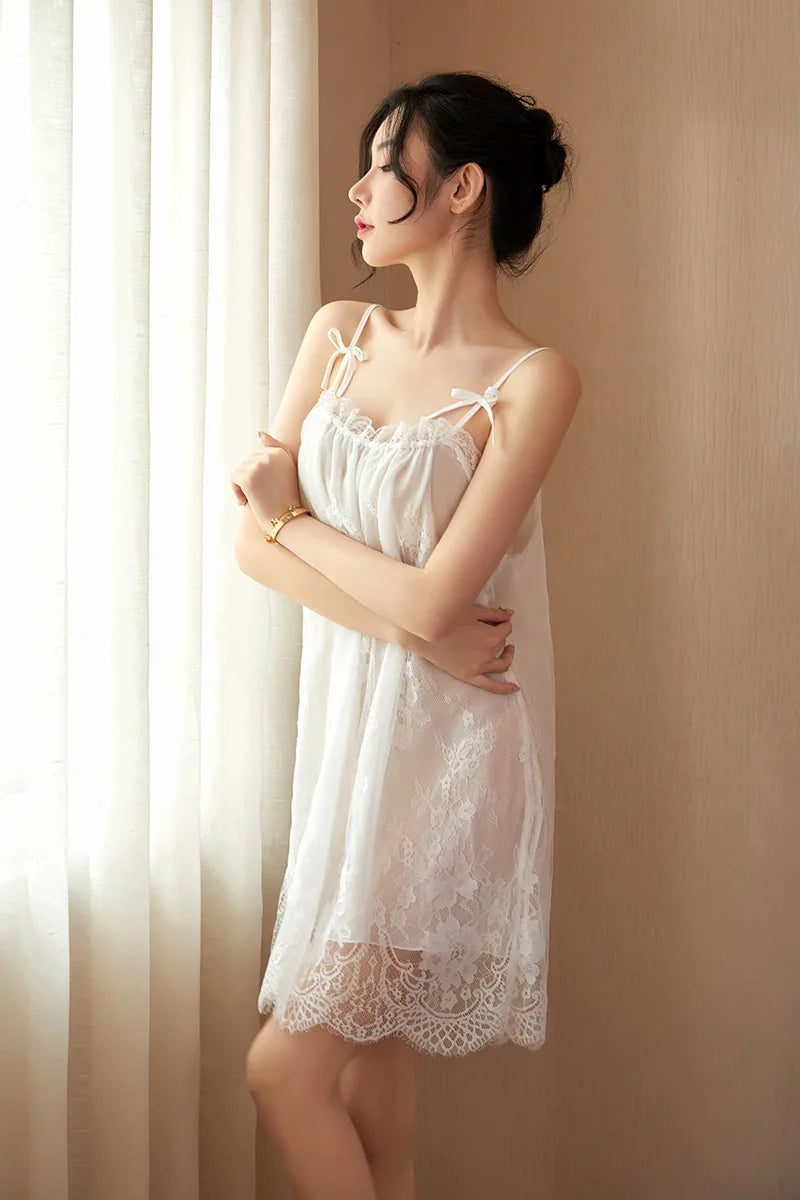 Black Satin Lace Nightgown