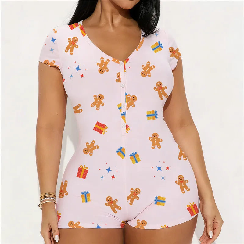 Plaid V-Neck Pajama Romper