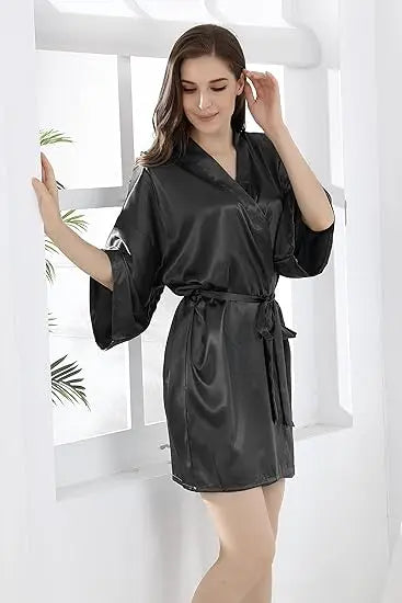 Navy Blue Silk Robe