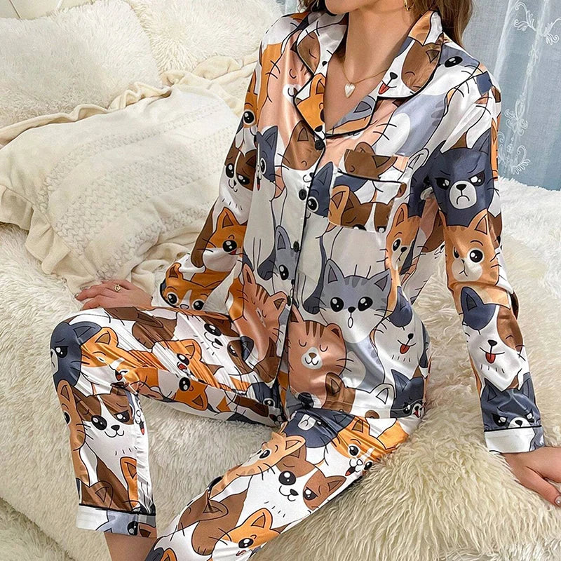 Bow Print Long Pajama Set