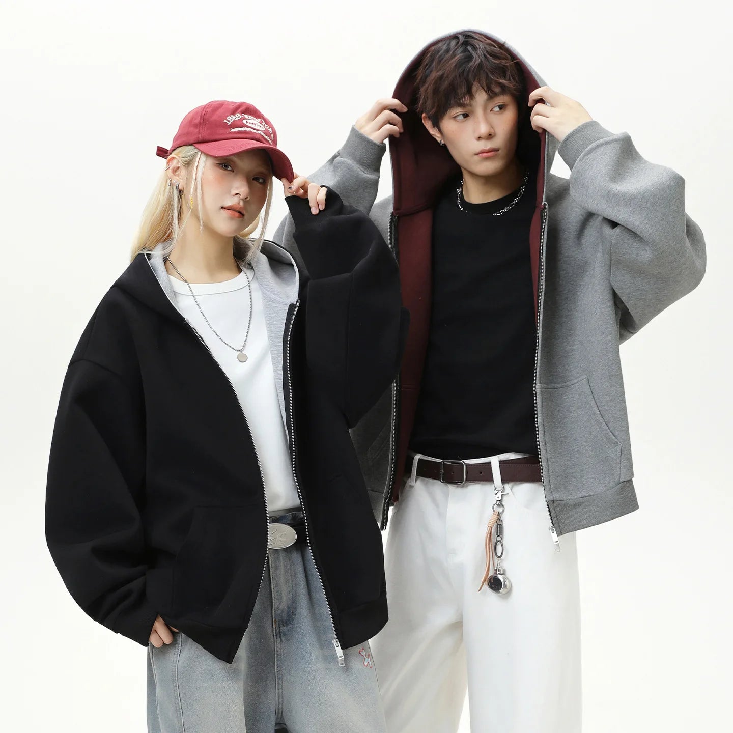 2026 New Model 380g Heavyweight American Color-Contrast Interior Hooded Sweatshirt for Men in Autumn Style Jacket Coat