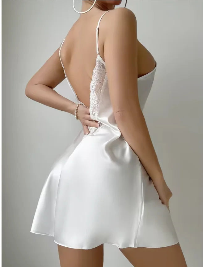 Lace Backless Satin Nightdress