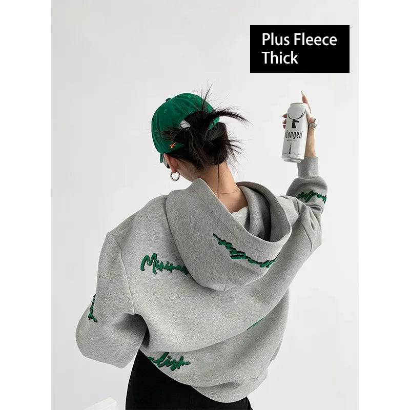 Oversized Embroidered Fleece Hoodie