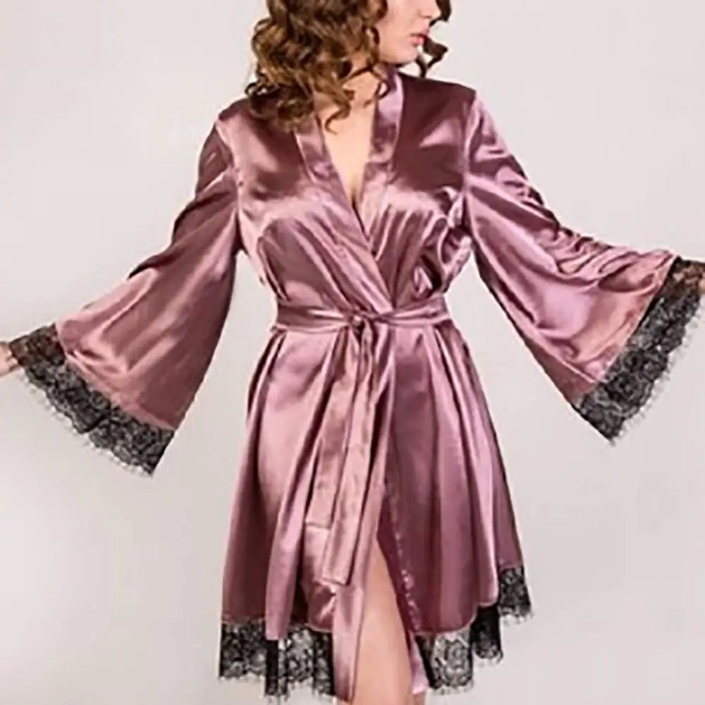 Lace Trim Satin Robe