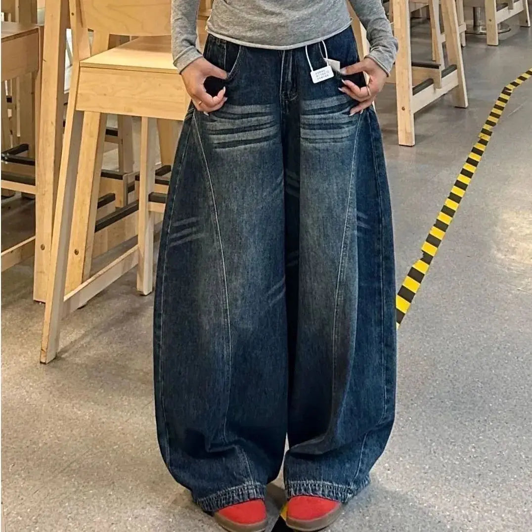 Washed Blue Baggy Cargo Jeans