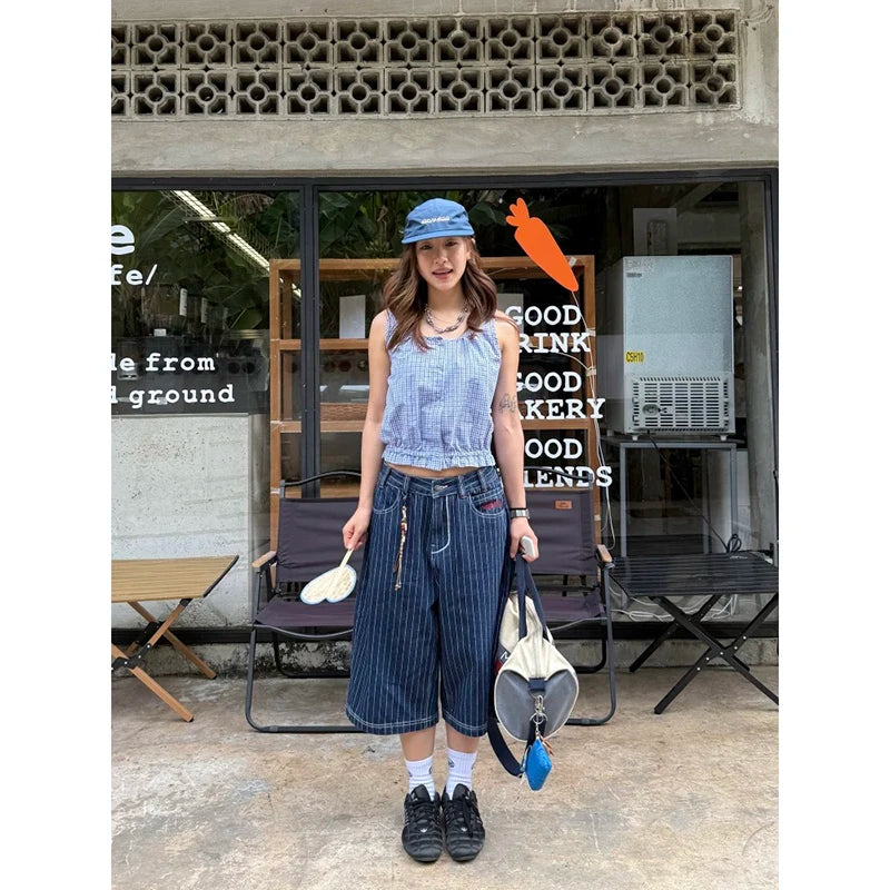 Light Blue Calf-Length Cargo Jeans