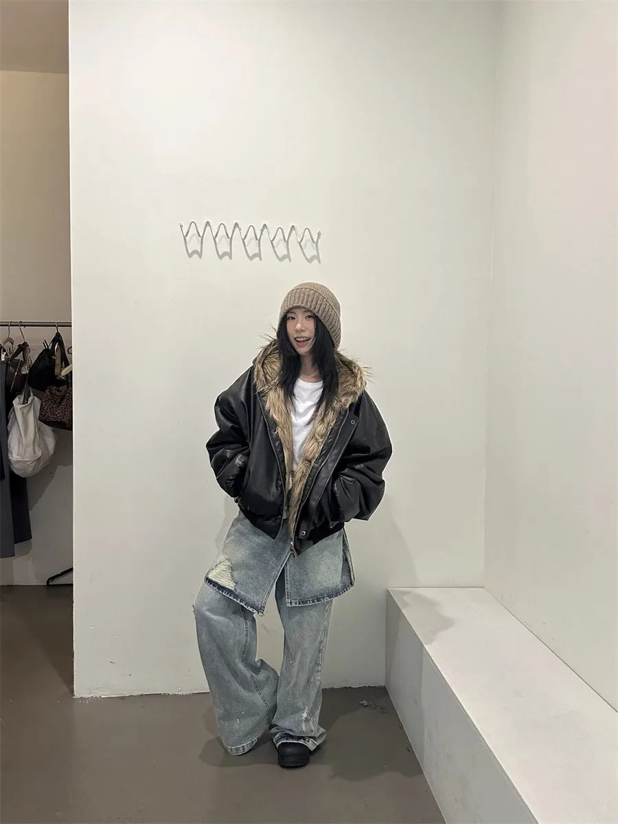 Retro Faux Fur PU Jacket
