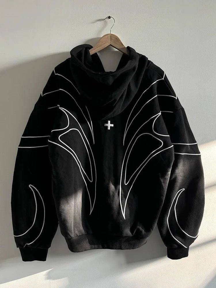 Striped Embroidered Double-Zip Hoodie