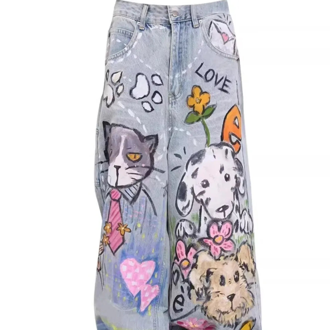 Doodle Print Wide-Leg Jeans