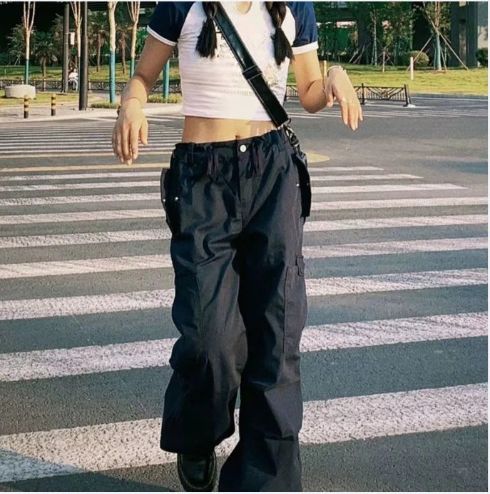 Retro Green Wide-Leg Cargo Pants