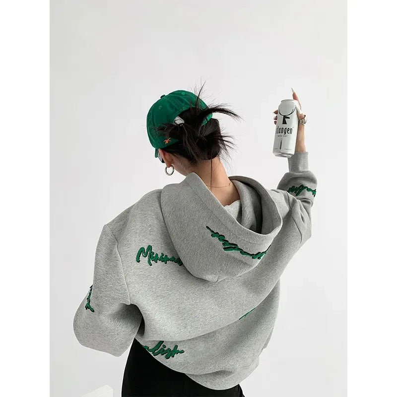 Oversized Embroidered Fleece Hoodie