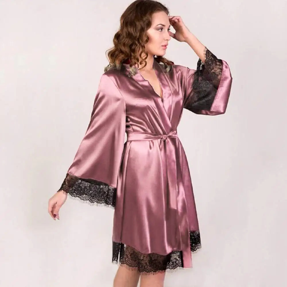 Lace Trim Satin Robe