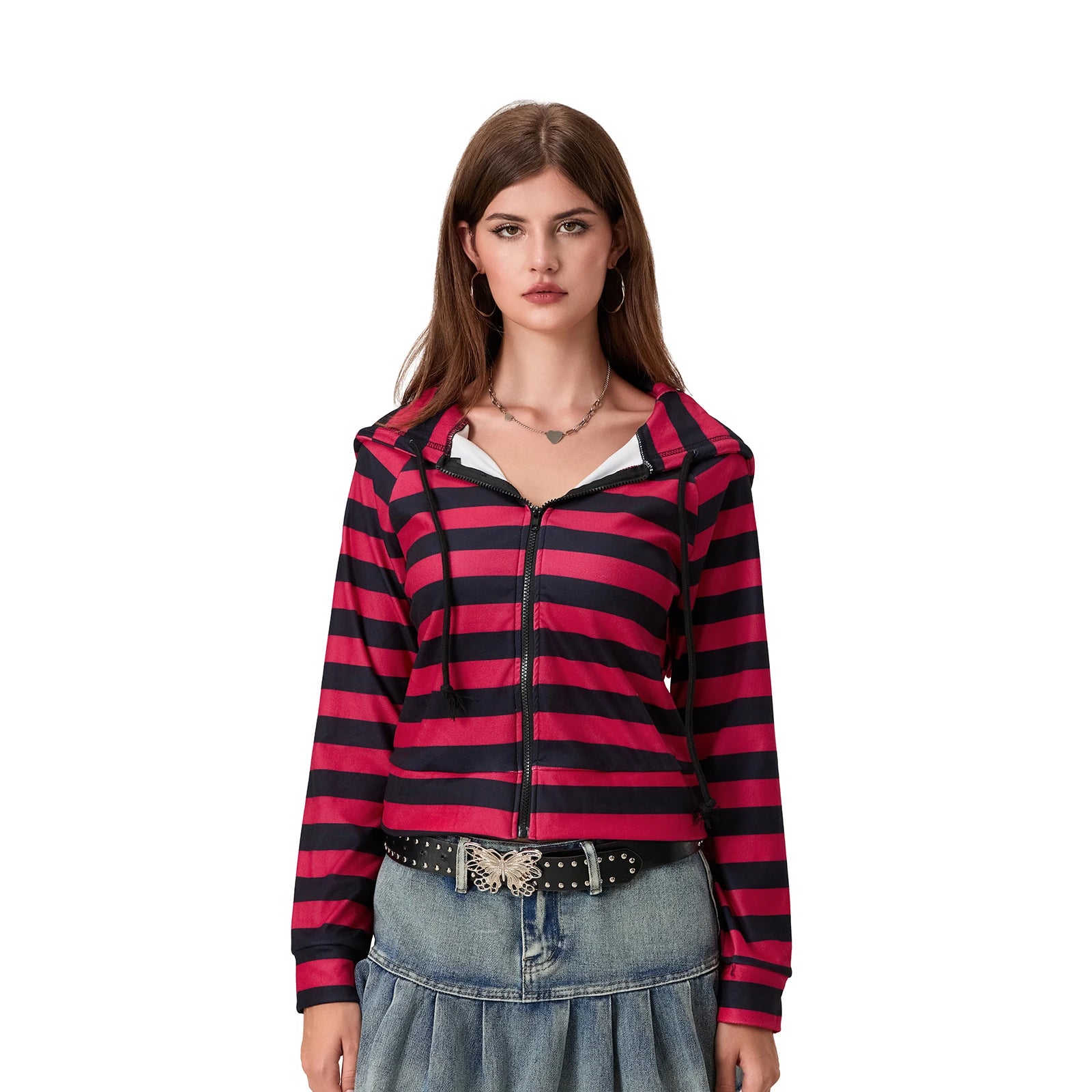 Striped Cropped Zip Hoodie