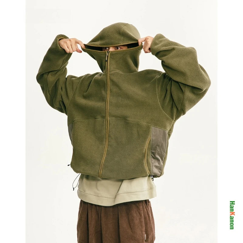 Thickened Warm Unisex Outdoor Camping Solid Color Hooded Jacket, Couple's Outdoor Warm Fleece Windproof Coat.