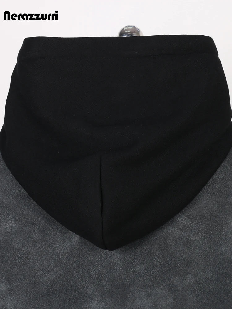 Distressed PU Leather Hoodie