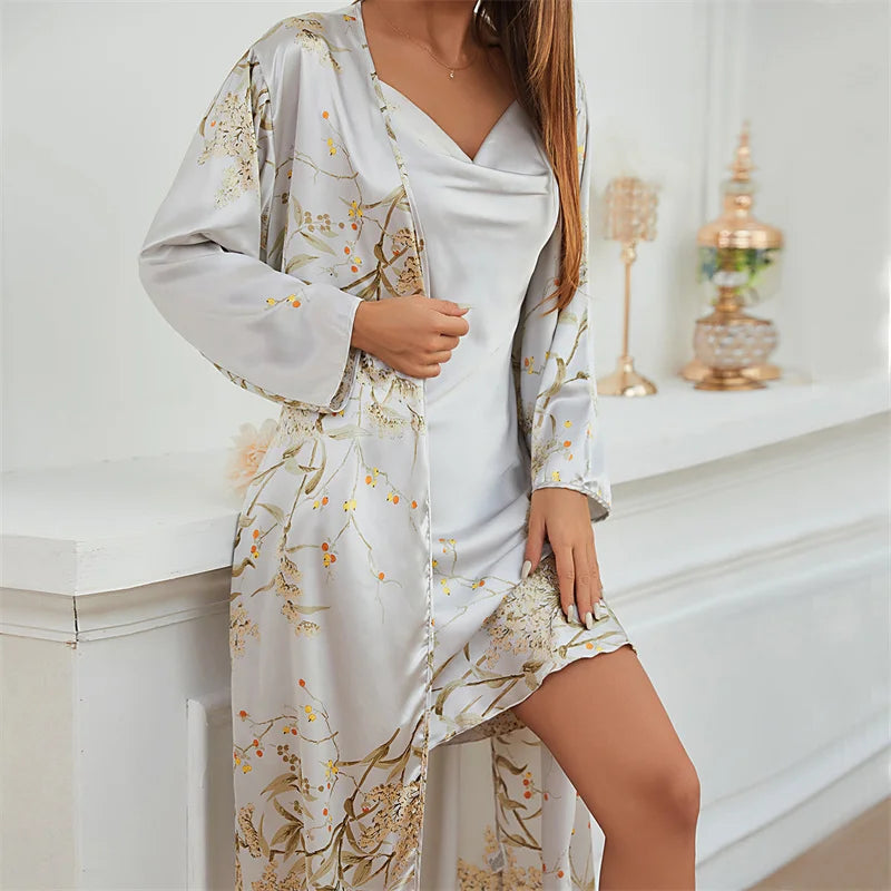Printed Satin Nightgown Set