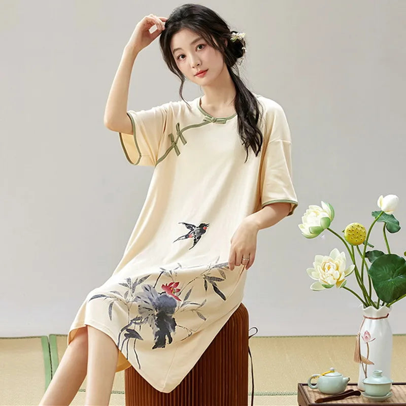 Vintage Print Cotton Nightdress